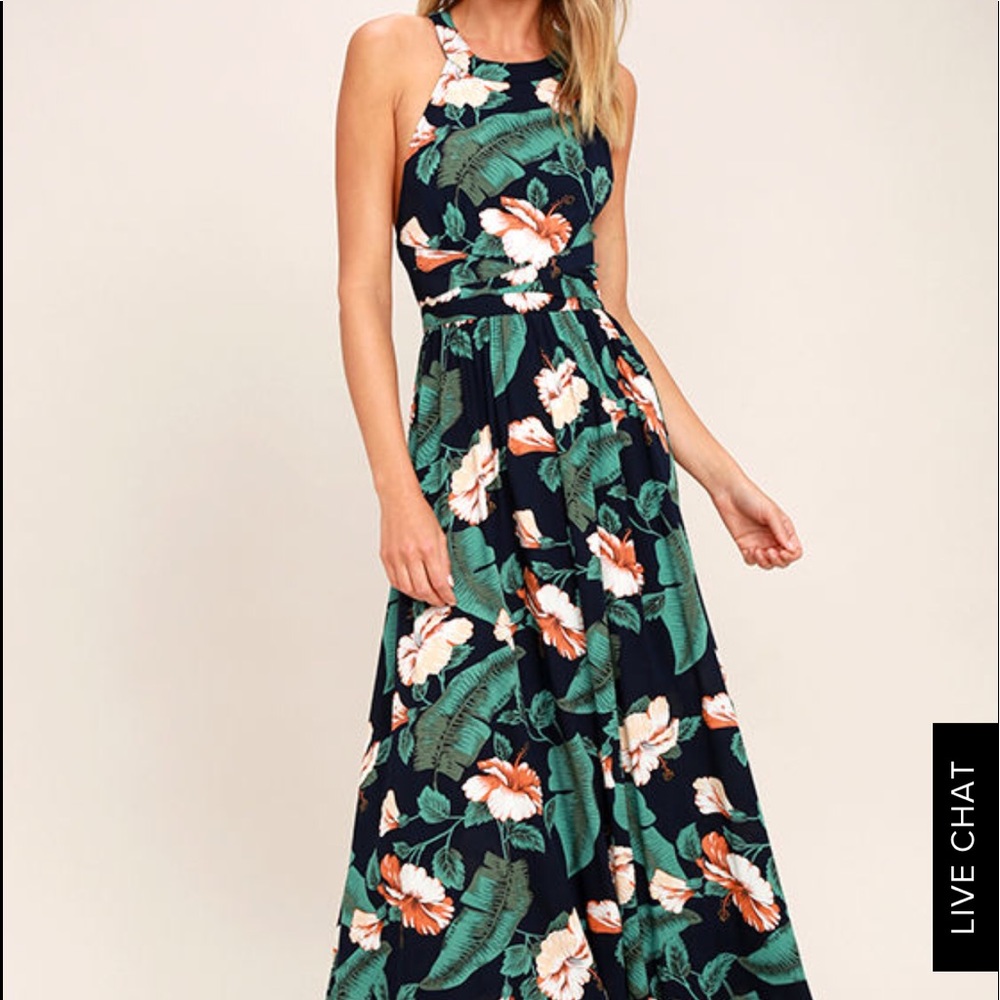 Lulus temptation island navy blue floral maxi